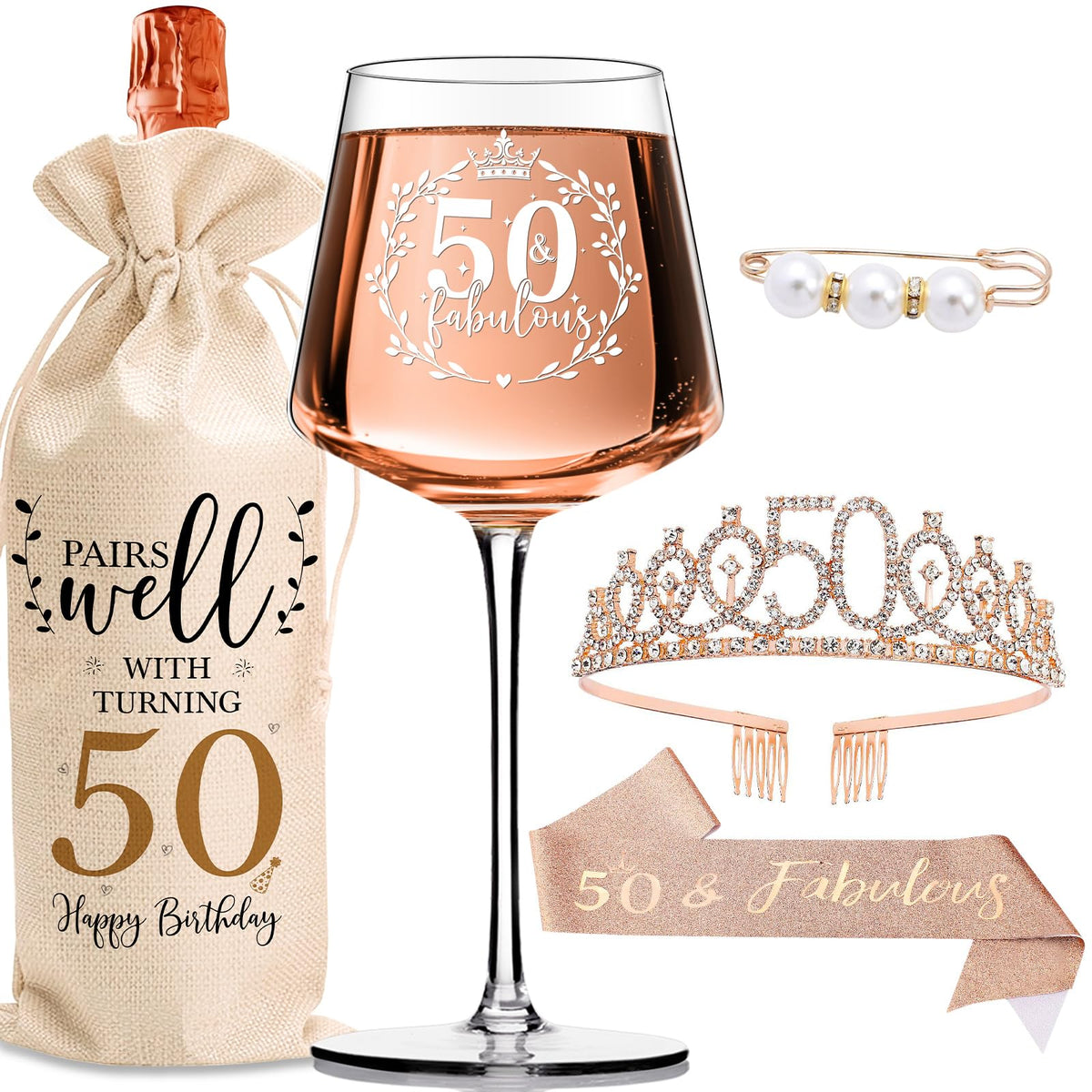Vintacicle wine glass with engraving for 50th celebration