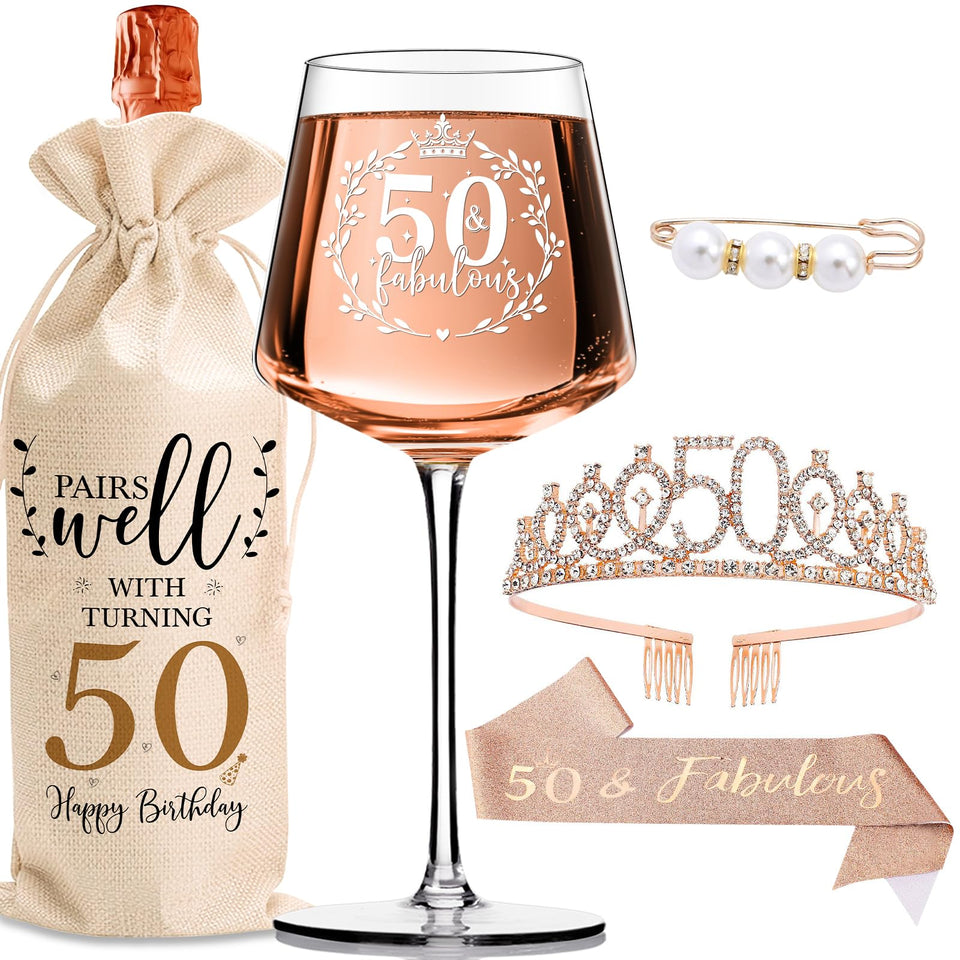 Vintacicle wine glass with engraving for 50th celebration