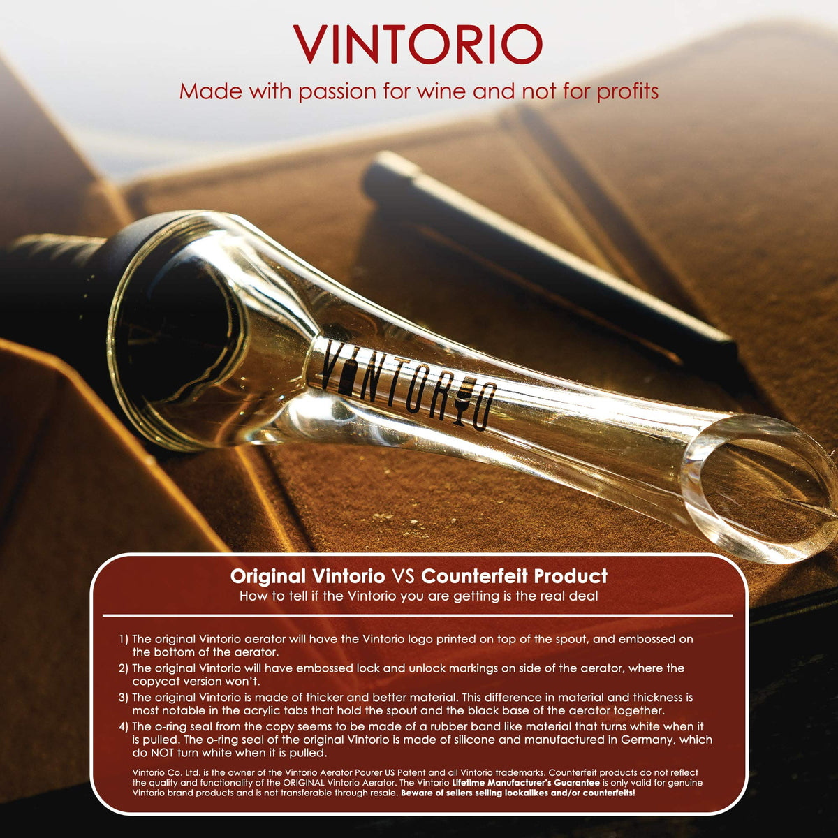 Vintorio wine aerator pourer in black features a patented design for reliable performance