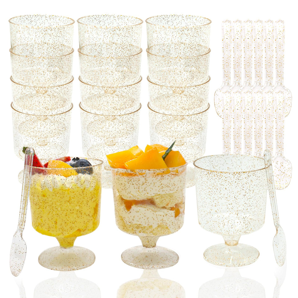 Vintrol 5oz dessert cups with lids showing crystal clarity and easy portion control.