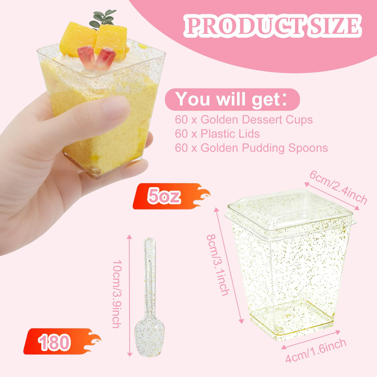 Vintrol dessert cups lids show leak-proof cover for easy transport.