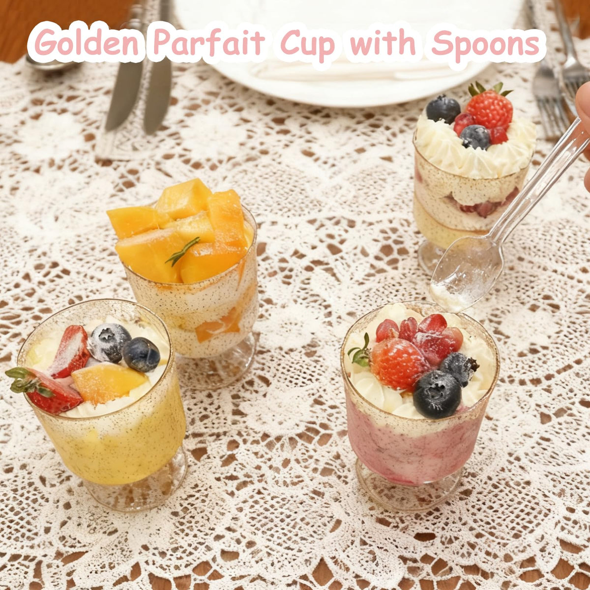 Vintrol 4-inch spoons paired with cups for convenient serving.