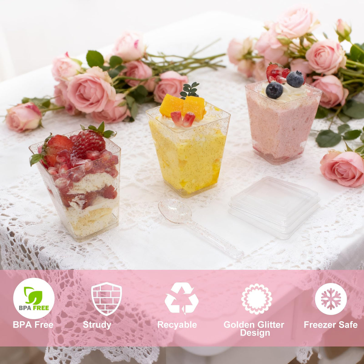 Vintrol spoons for desserts provide convenient serving.