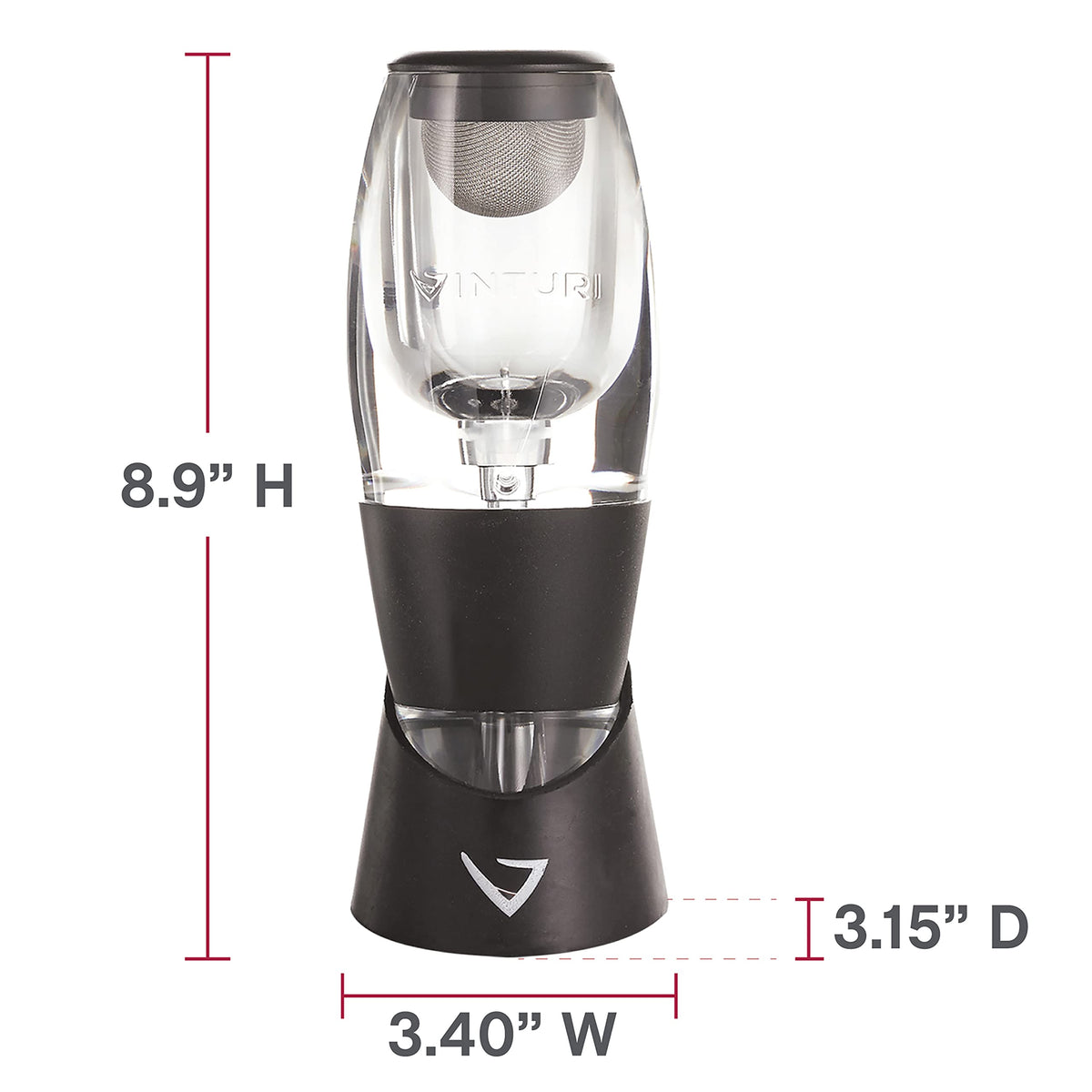 Vinturi compact aerator next to a bottle, ideal for travel