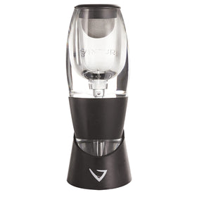 Vinturi wine aerator pourer in black front view enhances bouquet during pouring.