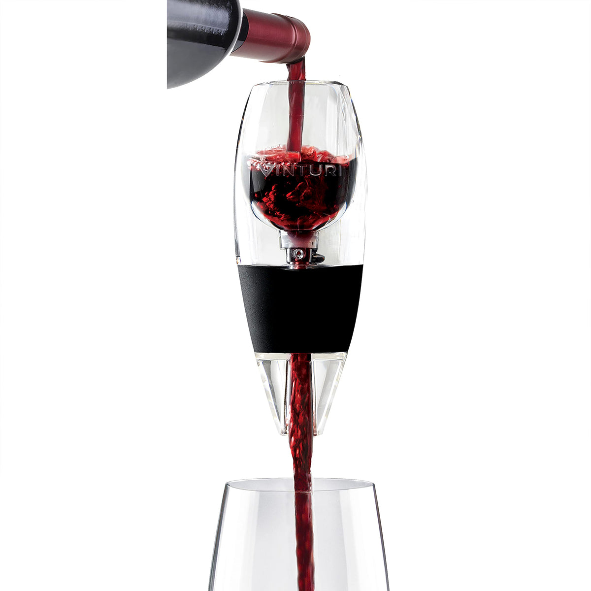 Vinturi aerator in action showing rapid red wine aeration for richer aroma.