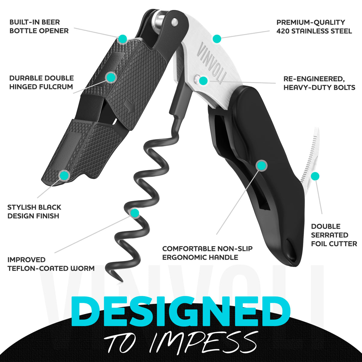Vinvoli ergonomic handle provides comfortable cork extraction grip