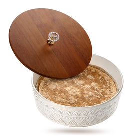 Viosuniu ceramic tortilla warmer with lid showing 9-inch capacity for warm tortillas.