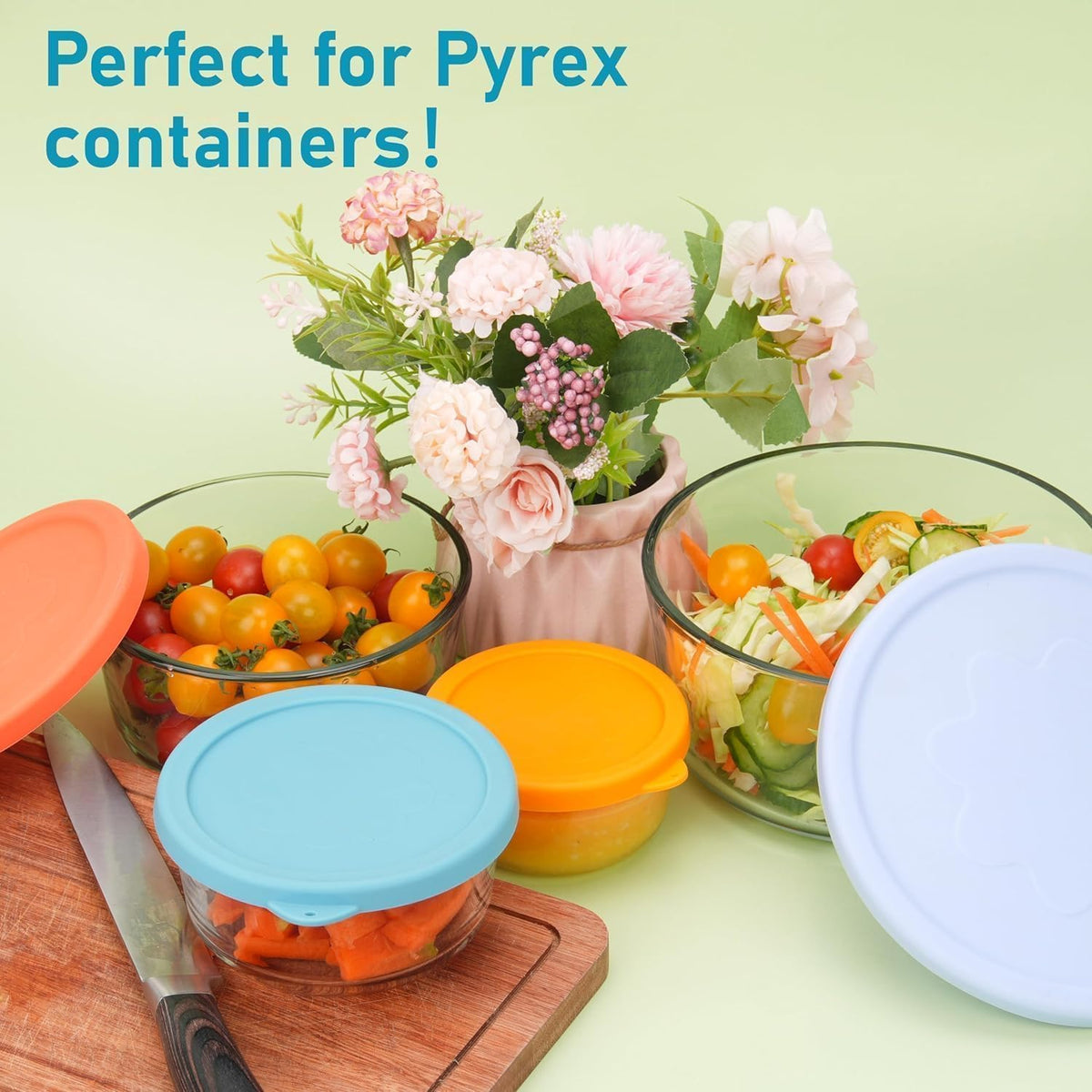 Viotiin silicone lid set in multiple colors for easy portioning.