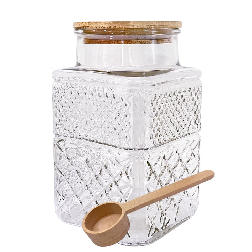 Viovian large glass jar with bamboo lid for clear pantry storage