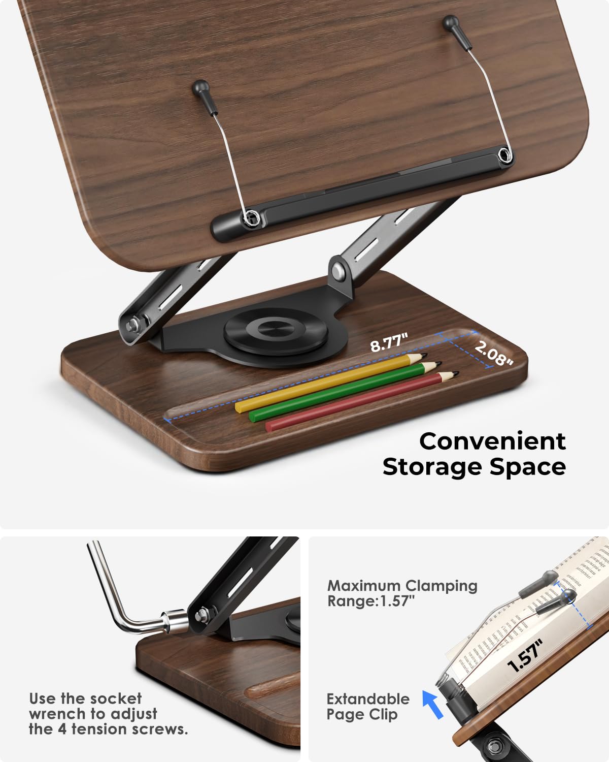 Viozon book stand wood and metal construction blending style and stability