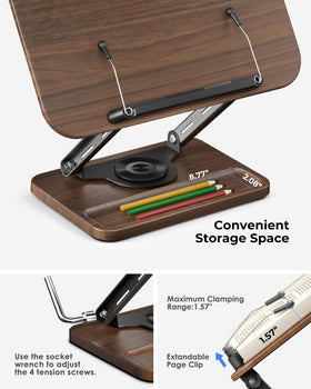 Viozon book stand wood and metal construction blending style and stability