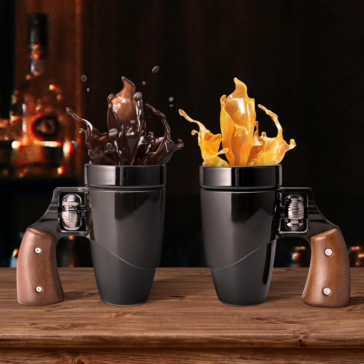 Home and office use: VIREESR revolver mug on a desk scene