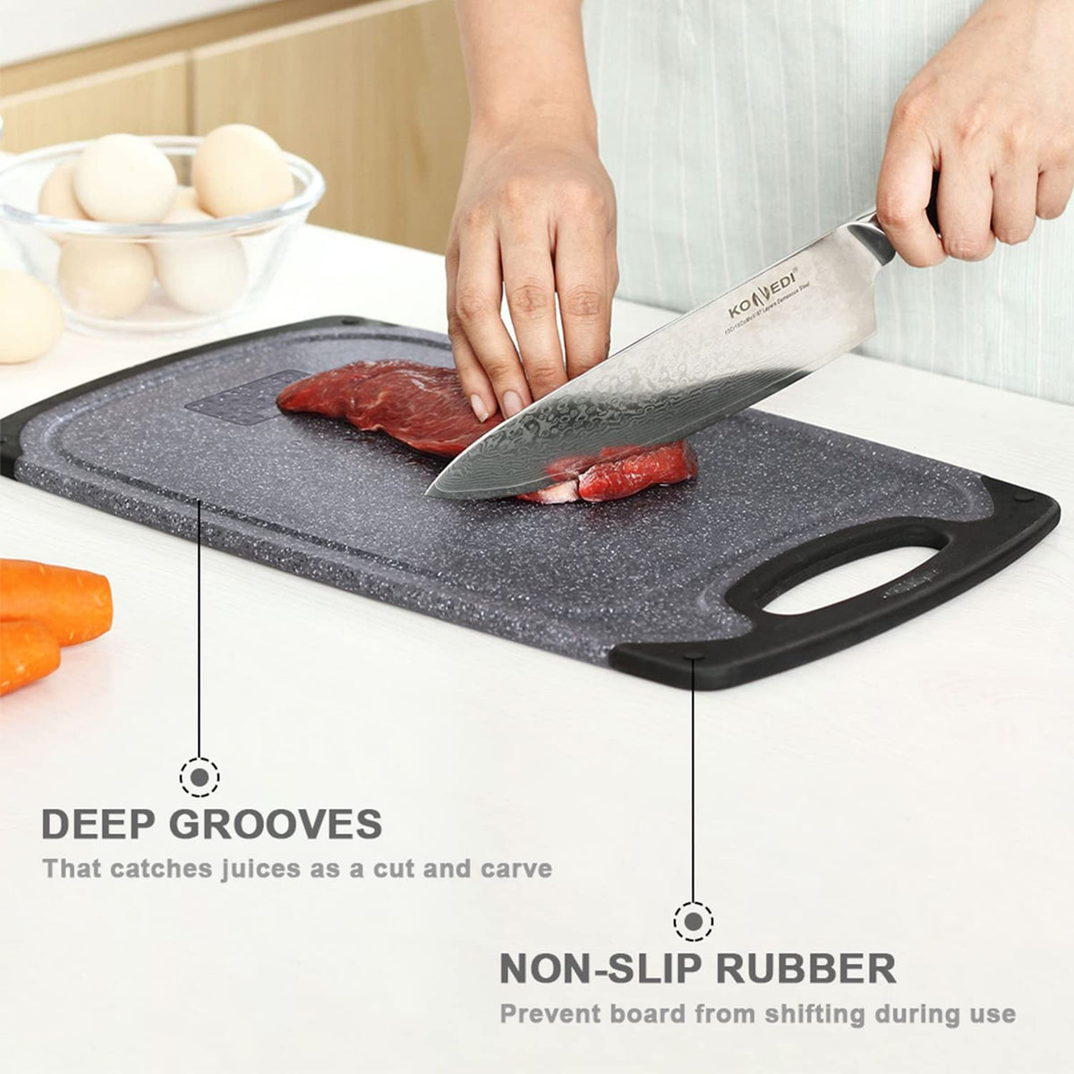 Viretang cutting-board grinding area for garlic and ginger on top surface
