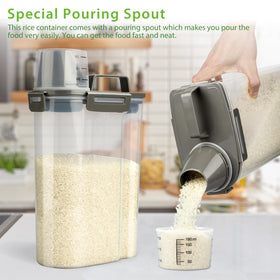 Viretec rice pour spout with measuring cup enables precise portioning