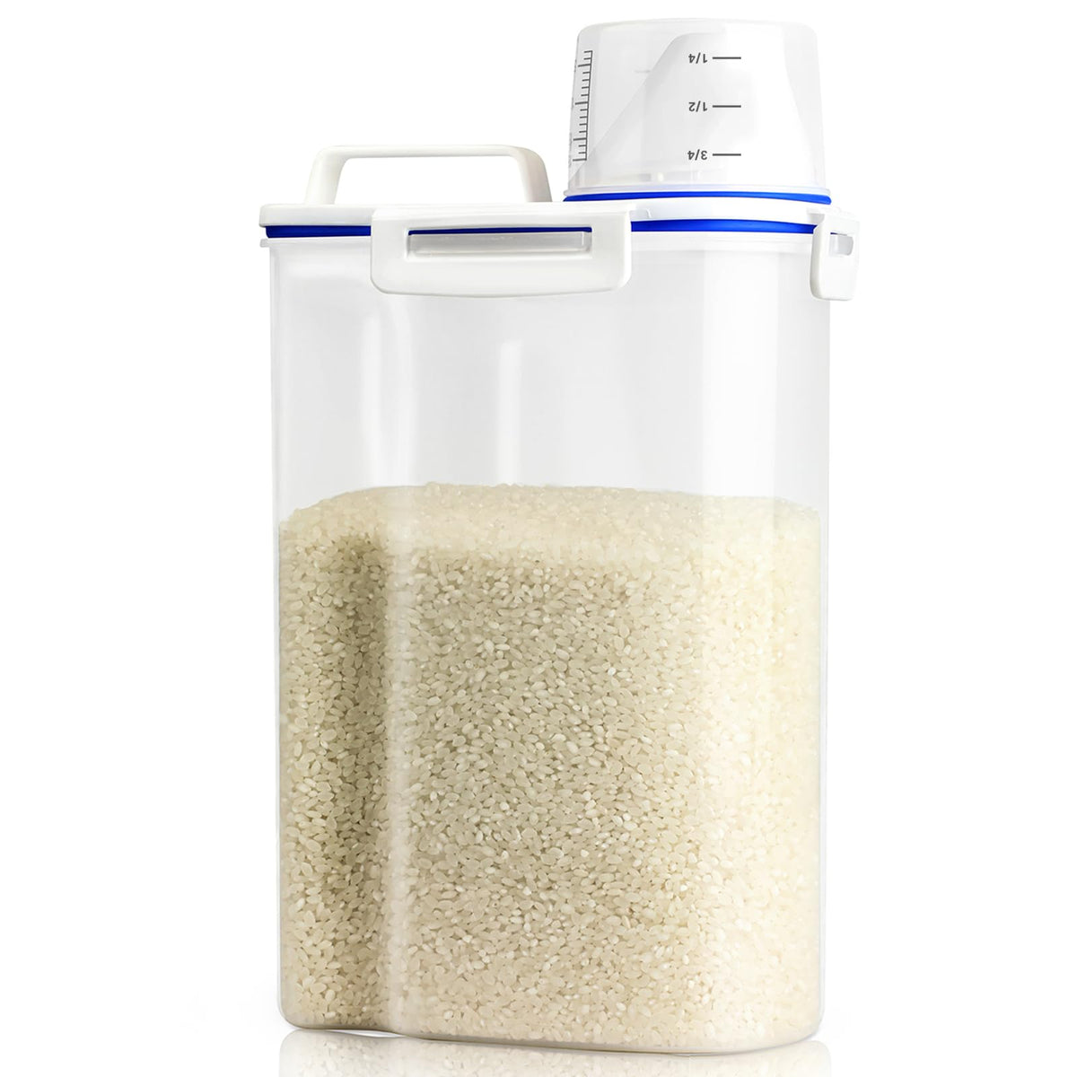 Viretec rice storage container with pour spout for easy dispensing.