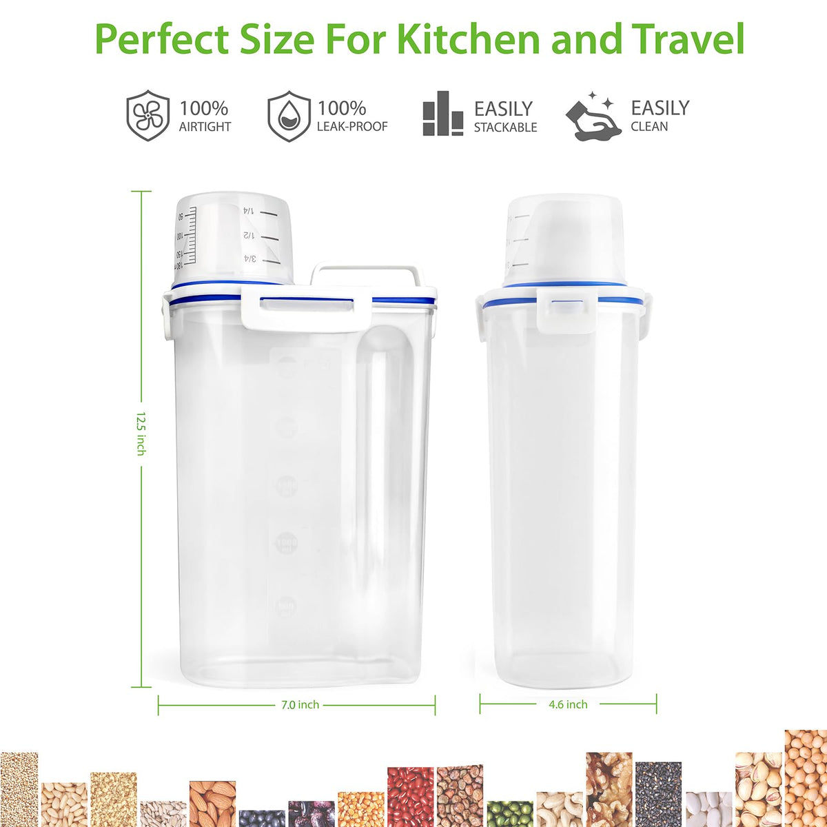 Clear body shows contents at a glance for quick pantry checks.