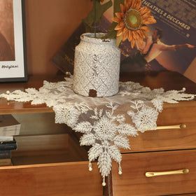VIRFONOR embroidery beaded lace doilies close-up shows intricate beadwork for luxe table decor
