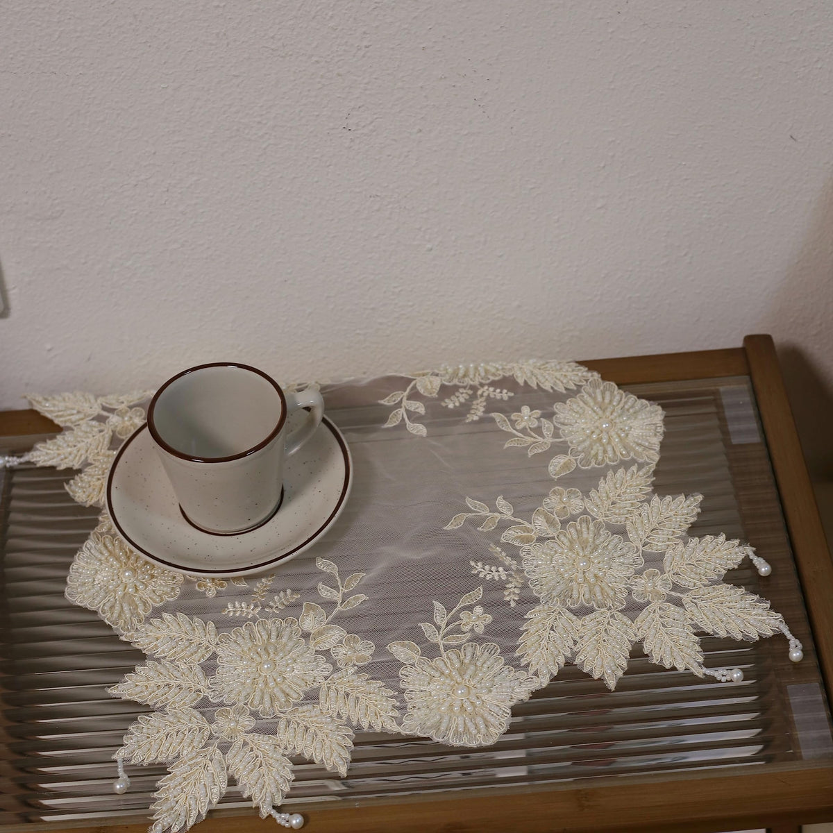 VIRFONOR beaded lace doilies used in wedding decor for refined tables