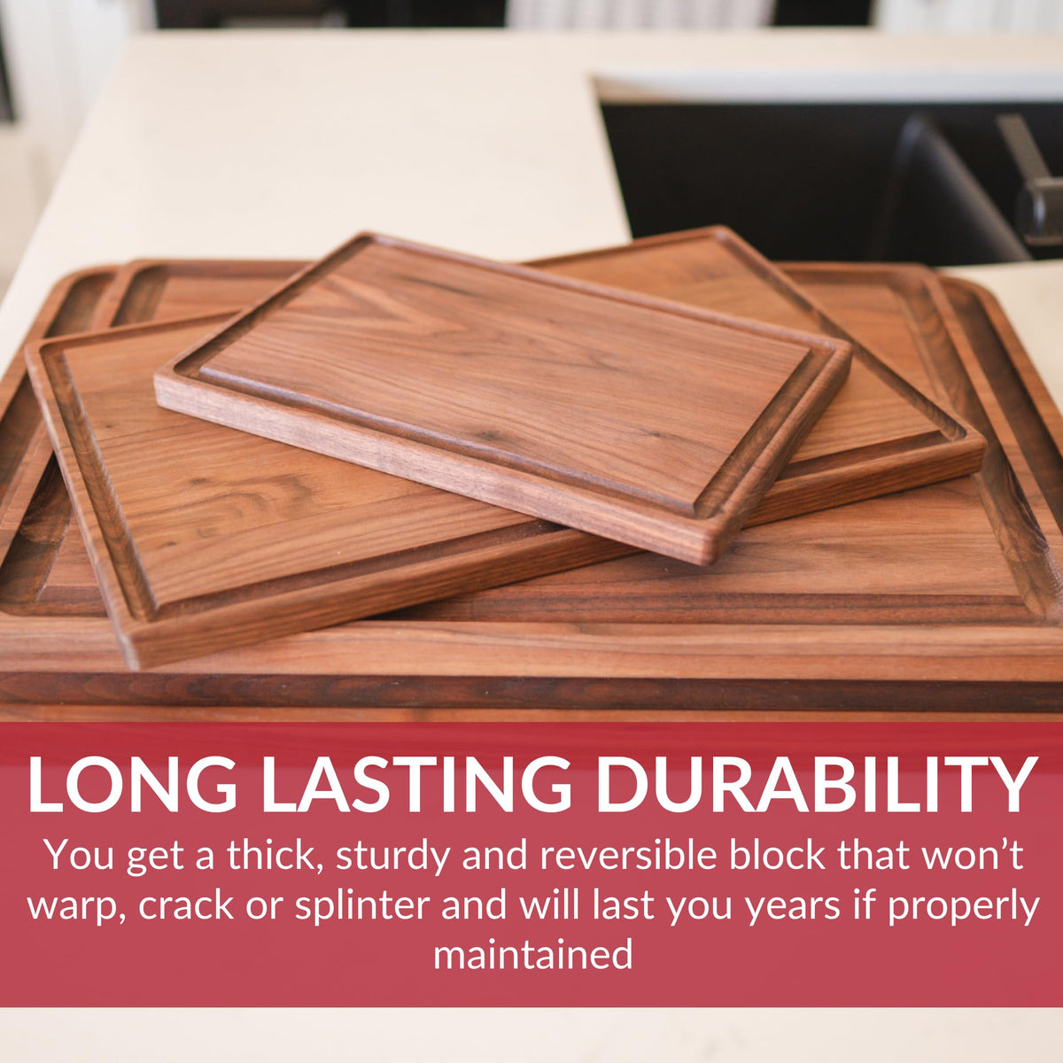 Virginia Boys Kitchens sustainable hardwood board as a long-lasting kitchen essential