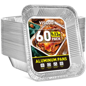 VISCOO 60-pack aluminum pans for 9x13 baking, ideal for large gatherings and meal prep.