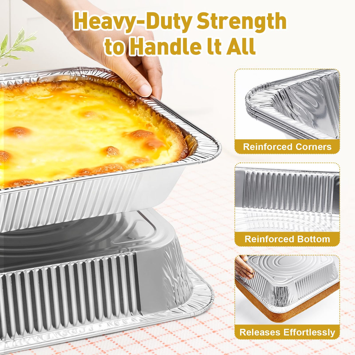 VISCOO oven-safe foil pans, suitable for baking and grilling without parchment.