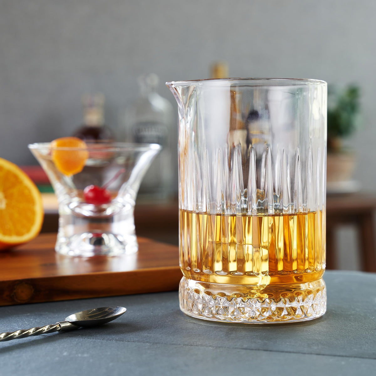 Viski 23 oz lead-free crystal mixing glass ensures durable performance for home bar use.