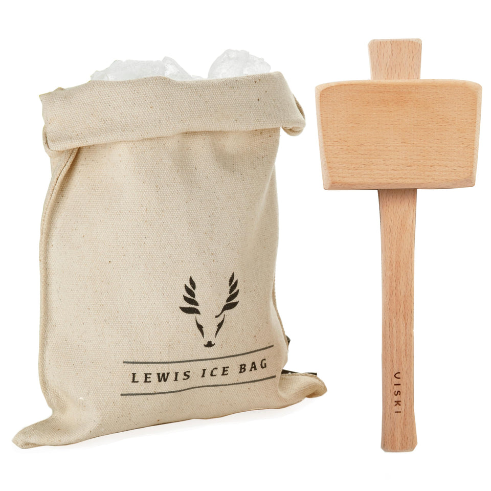 Viski Lewis canvas ice bag for dryer ice and easy crushing at home.