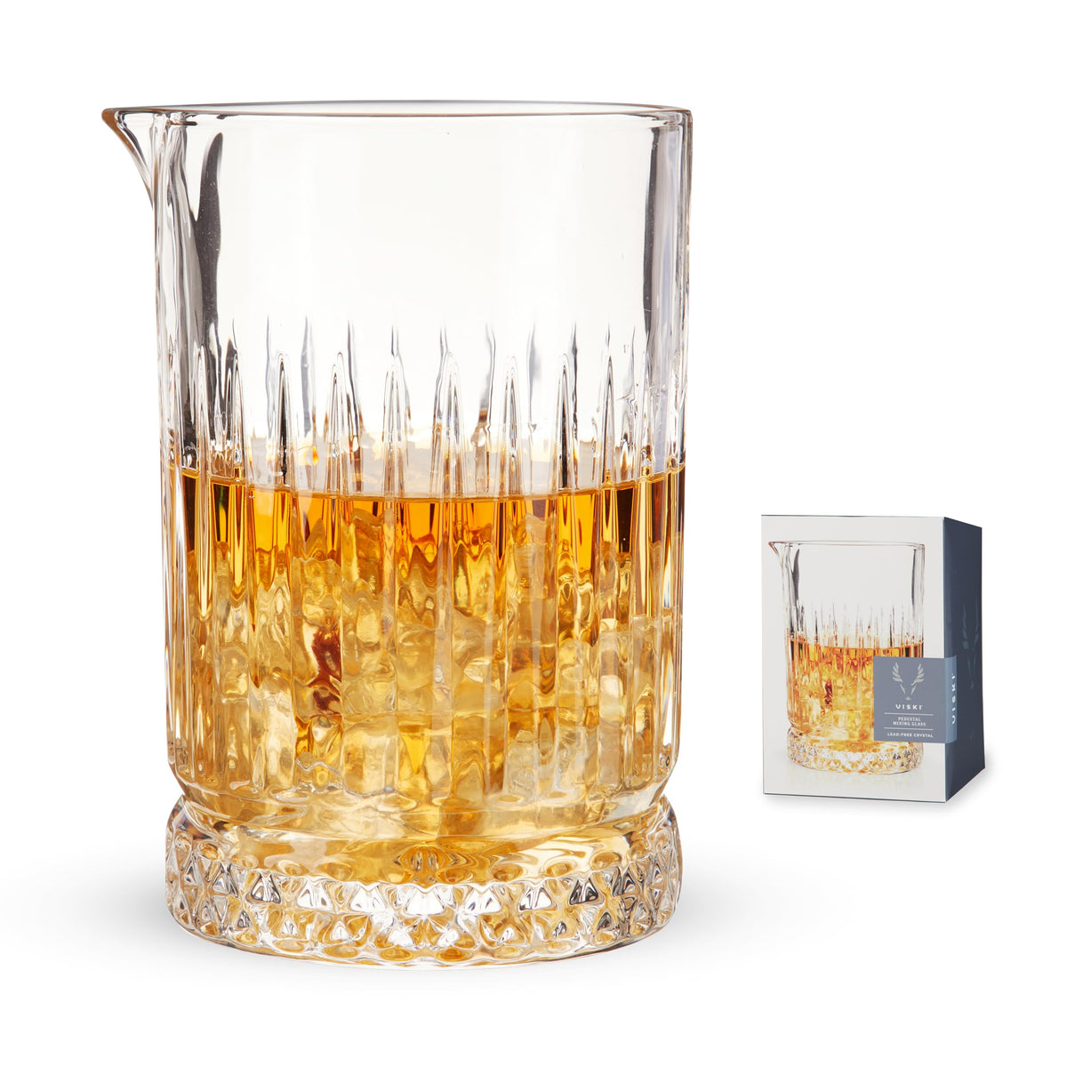 Viski pedestal crystal mixing glass 23 oz showcases ingredients with a durable, professional-grade feel.