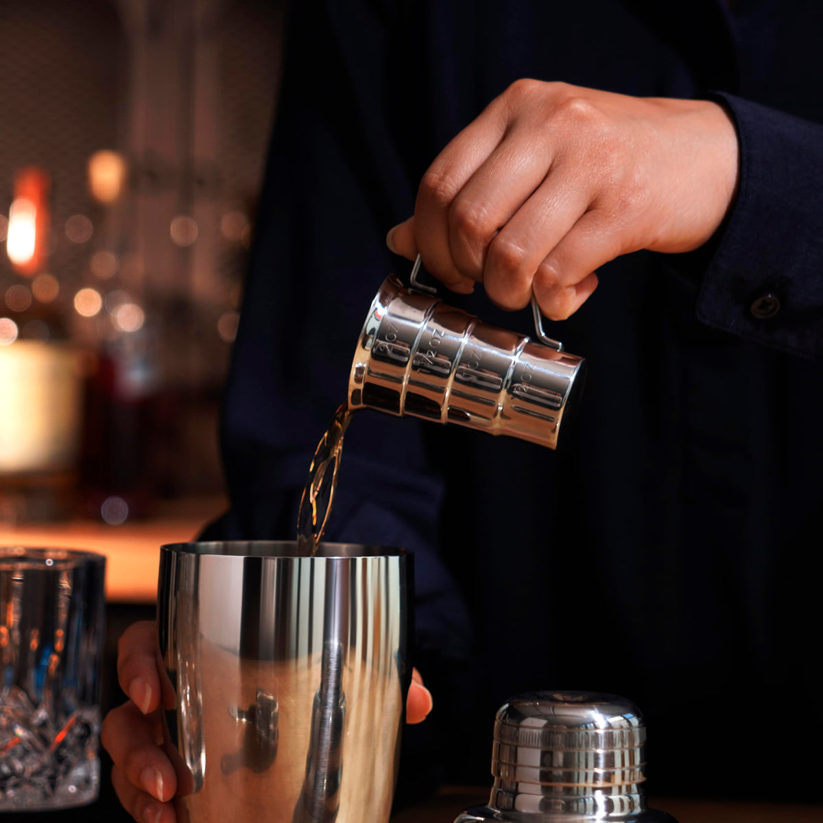 Viski jigger compatible with other barware for a cohesive setup.