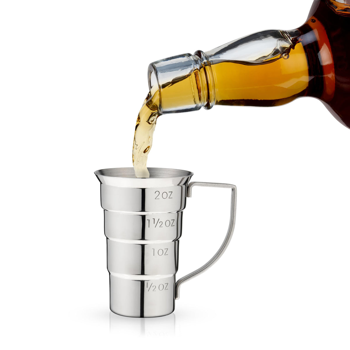 Viski stepped jigger compact design fits small home bars.