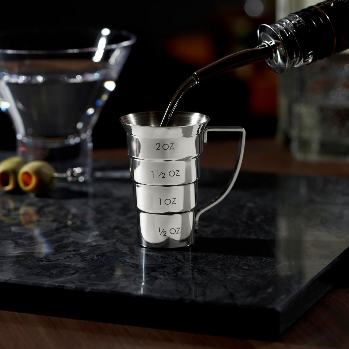 Viski Napier-inspired stepped jigger design for classic craft in modern bars.