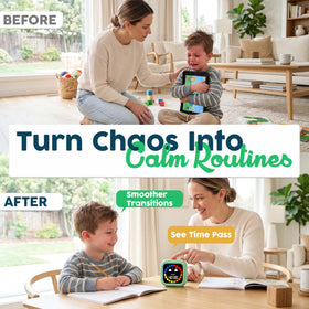 VISSE countdown-dots timer with smiley face promotes predictable routines for kids.