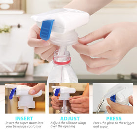VisTapex electric faucet on bottle, simple trigger for one-handed operation.