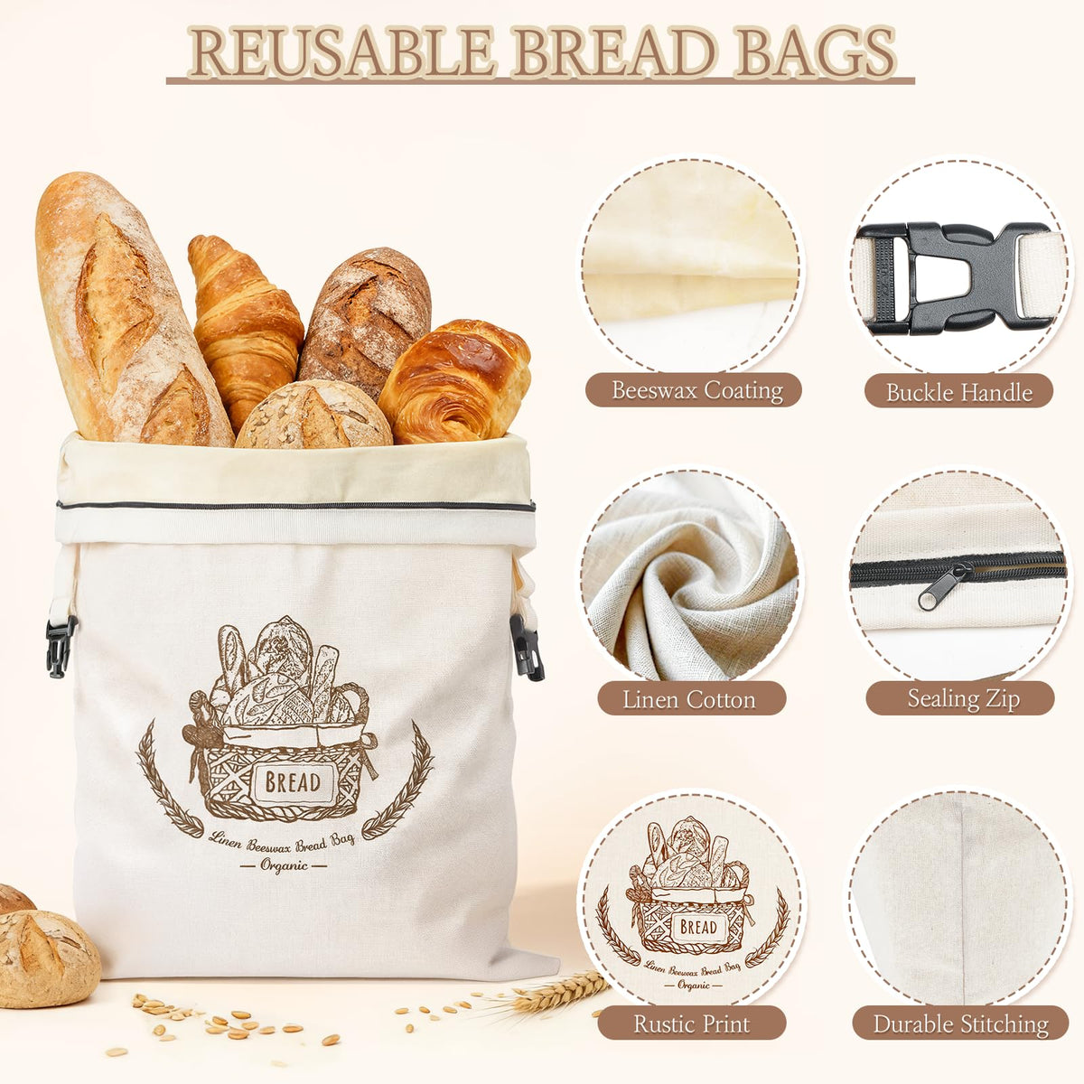 VIS'V Beeswax Bread Bags large-capacity design fits loaves and more.