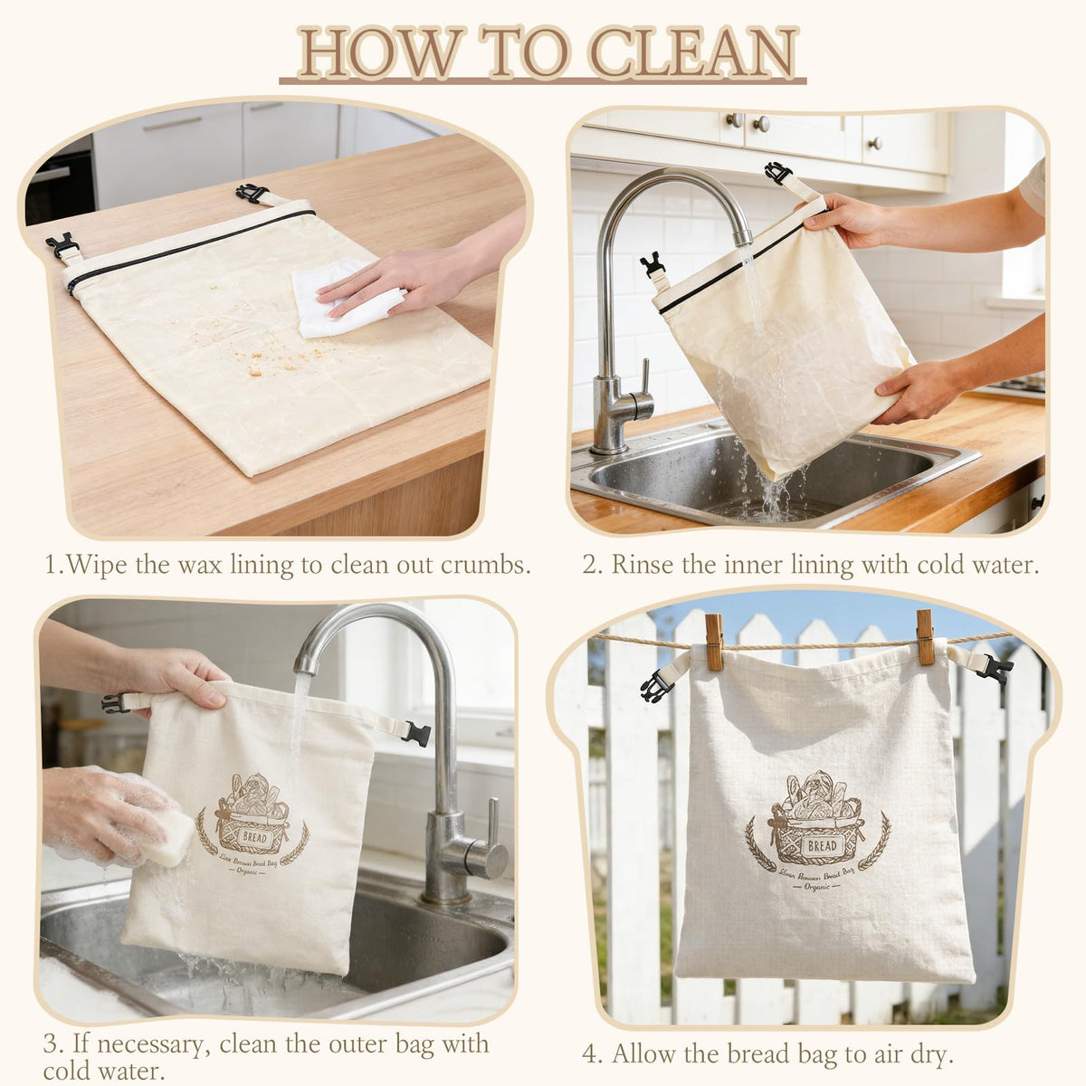 VIS'V Beeswax Bread Bags two-pack, durable stitching for repeated use.