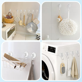 VIS'V hooks cling to tile, glass, or metal for bathroom organization.
