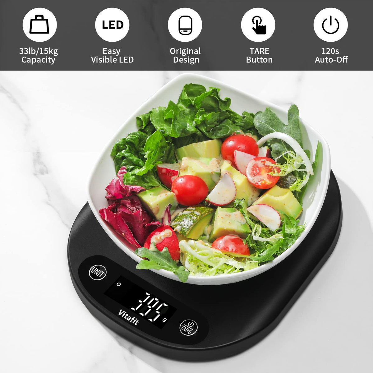 Vitafit 33lb scale compact kitchen design on counter