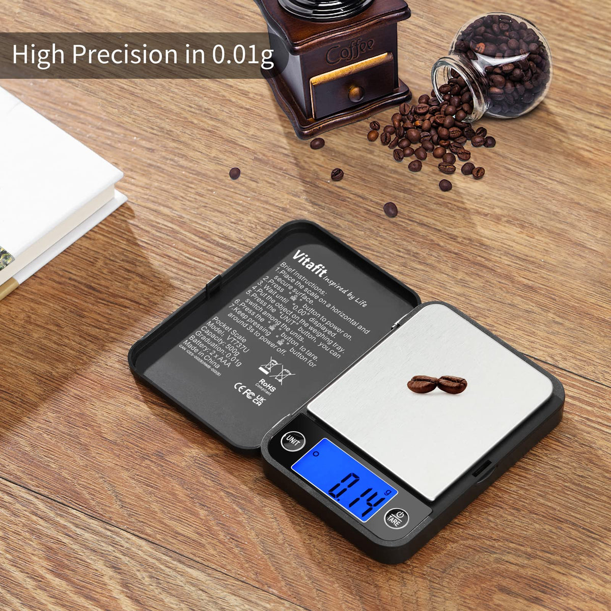 Vitafit scale offers six weight units for versatile kitchen, lab, and jewelry use.