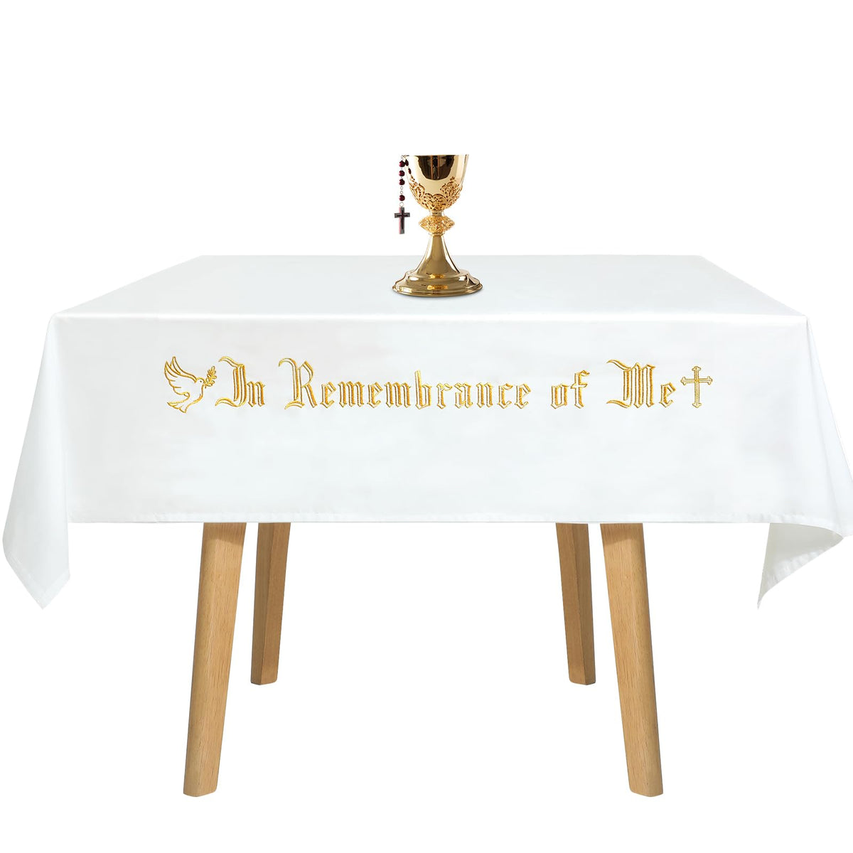 VitalCozy altar frontal with gold embroidery for remembrance of me.