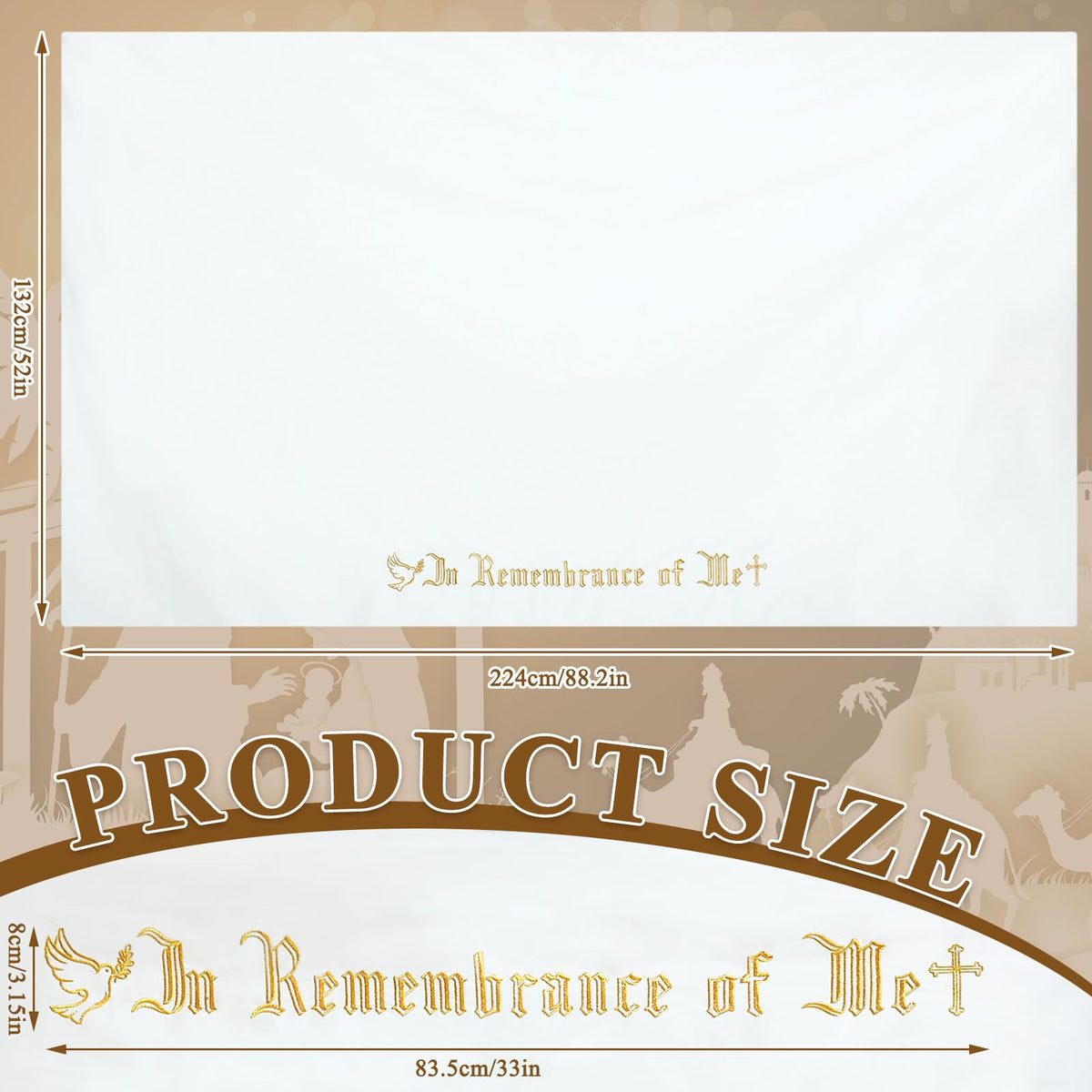 VitalCozy white communion tablecloth with gold embroidery for church services.