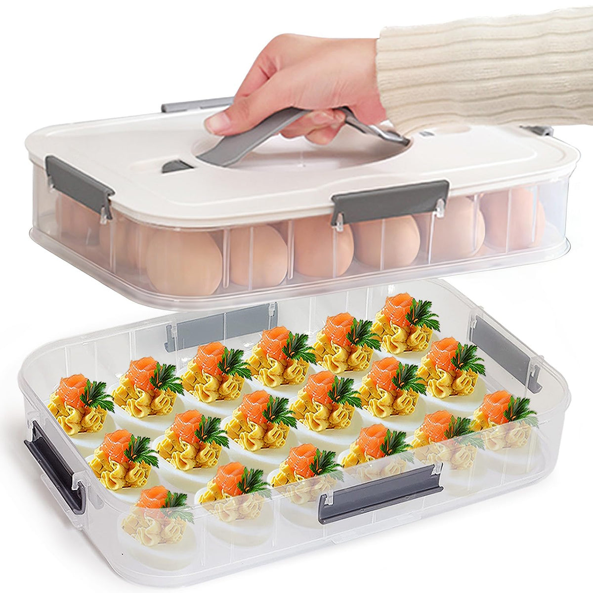 VitalYang deviled-egg-container-lid keeps contents secure and fresh during transport.