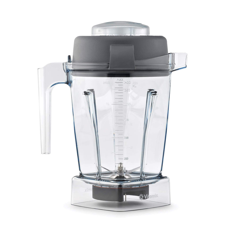 Vitamix 48 oz clear container stored under cabinets for quick smoothies