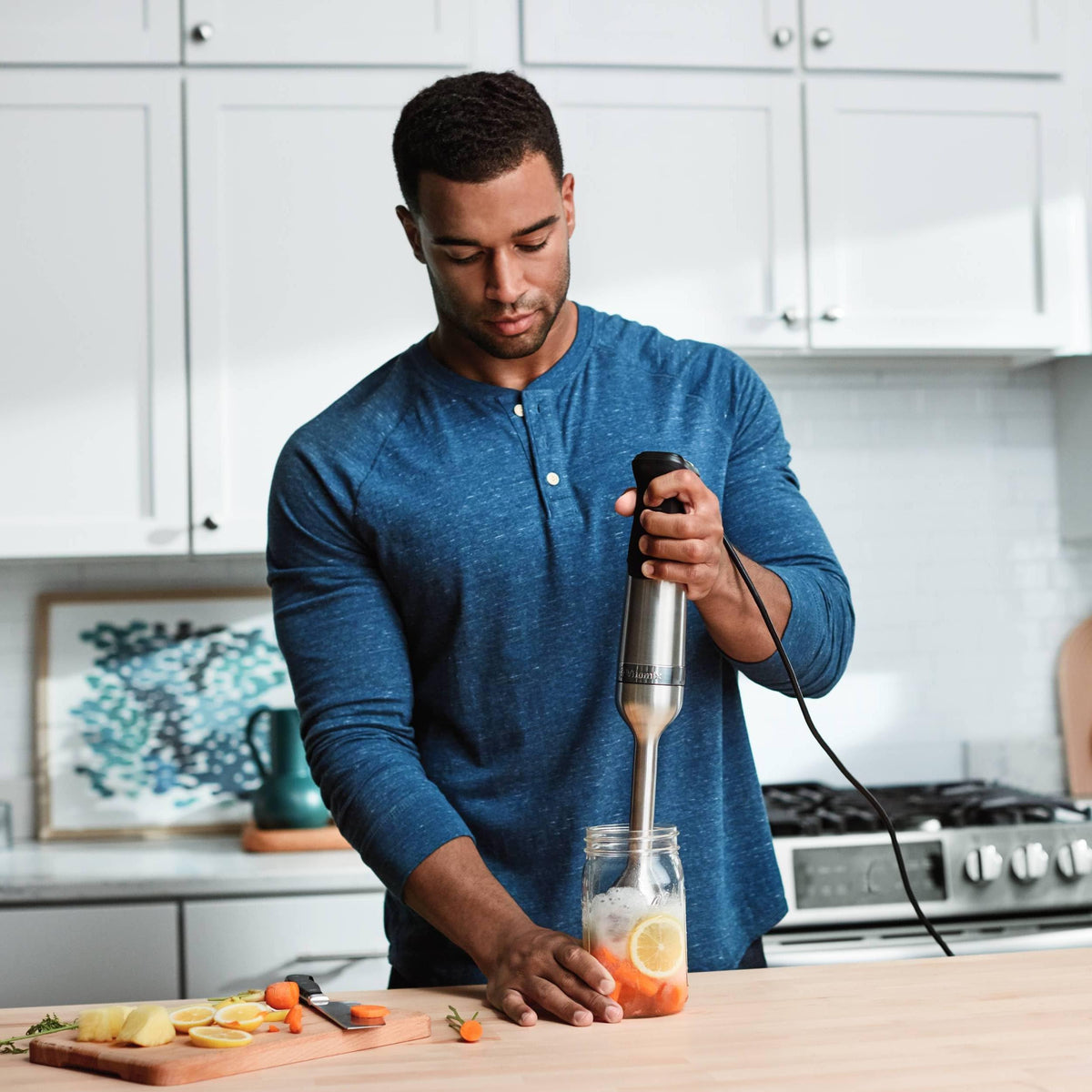 Vitamix immersion blender motor detail emphasizes powerful 625-watt performance.