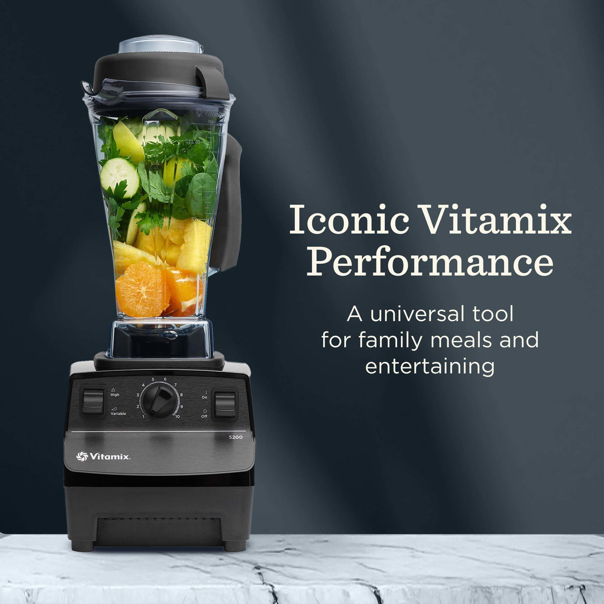 Vitamix 5200 tamper aids even blending of thick mixes.