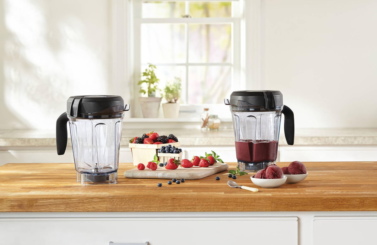 Vitamix soft-grip handle makes pouring and tampering comfortable.