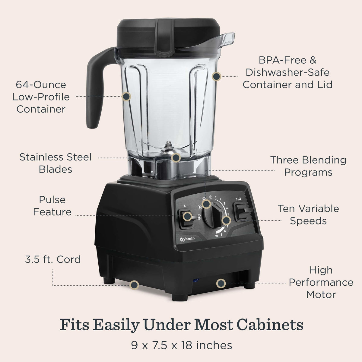Vitamix Explorian stainless-steel blades power through fibrous produce and frozen fruit.