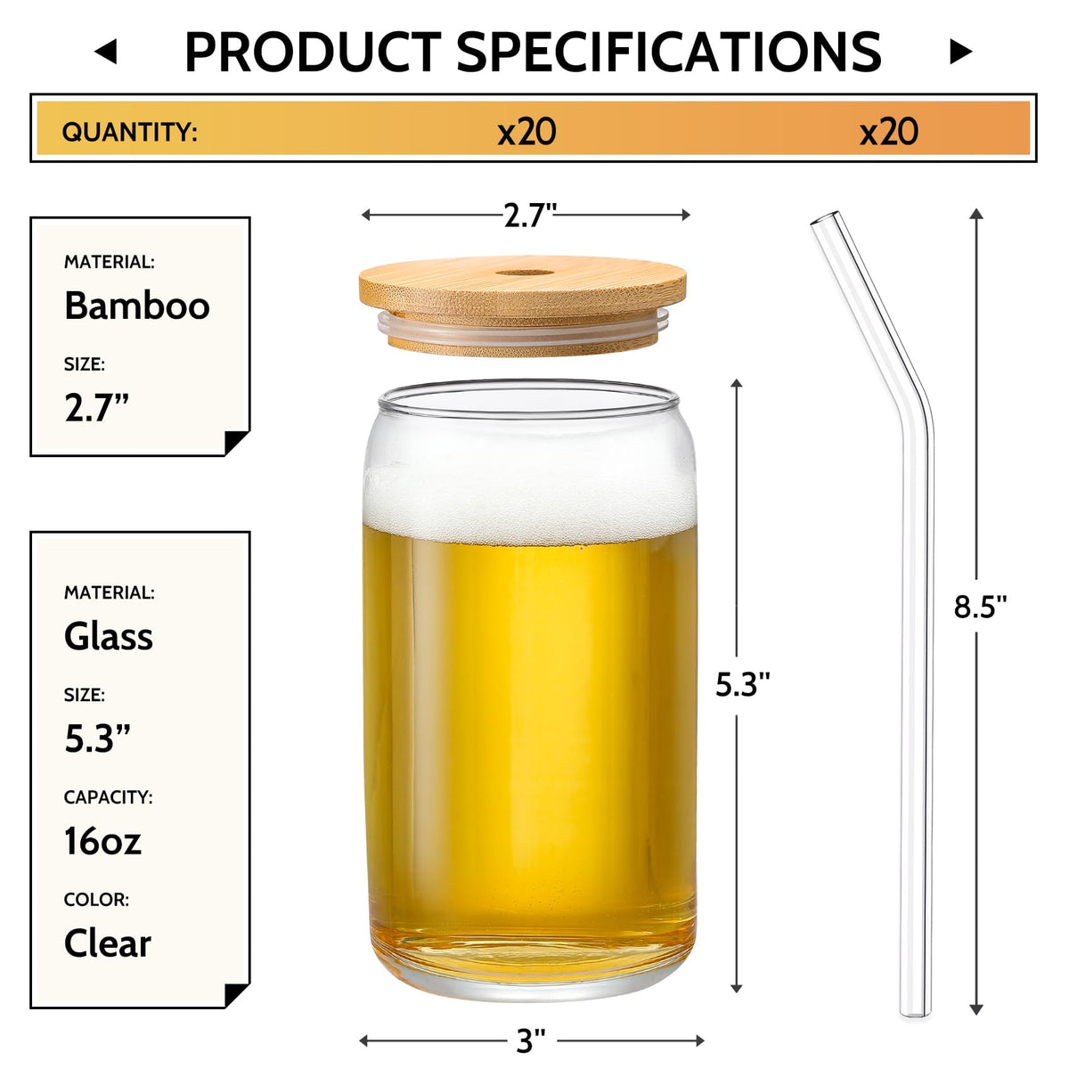 VITEVER 16oz crystal-clear glass enhances drink presentation