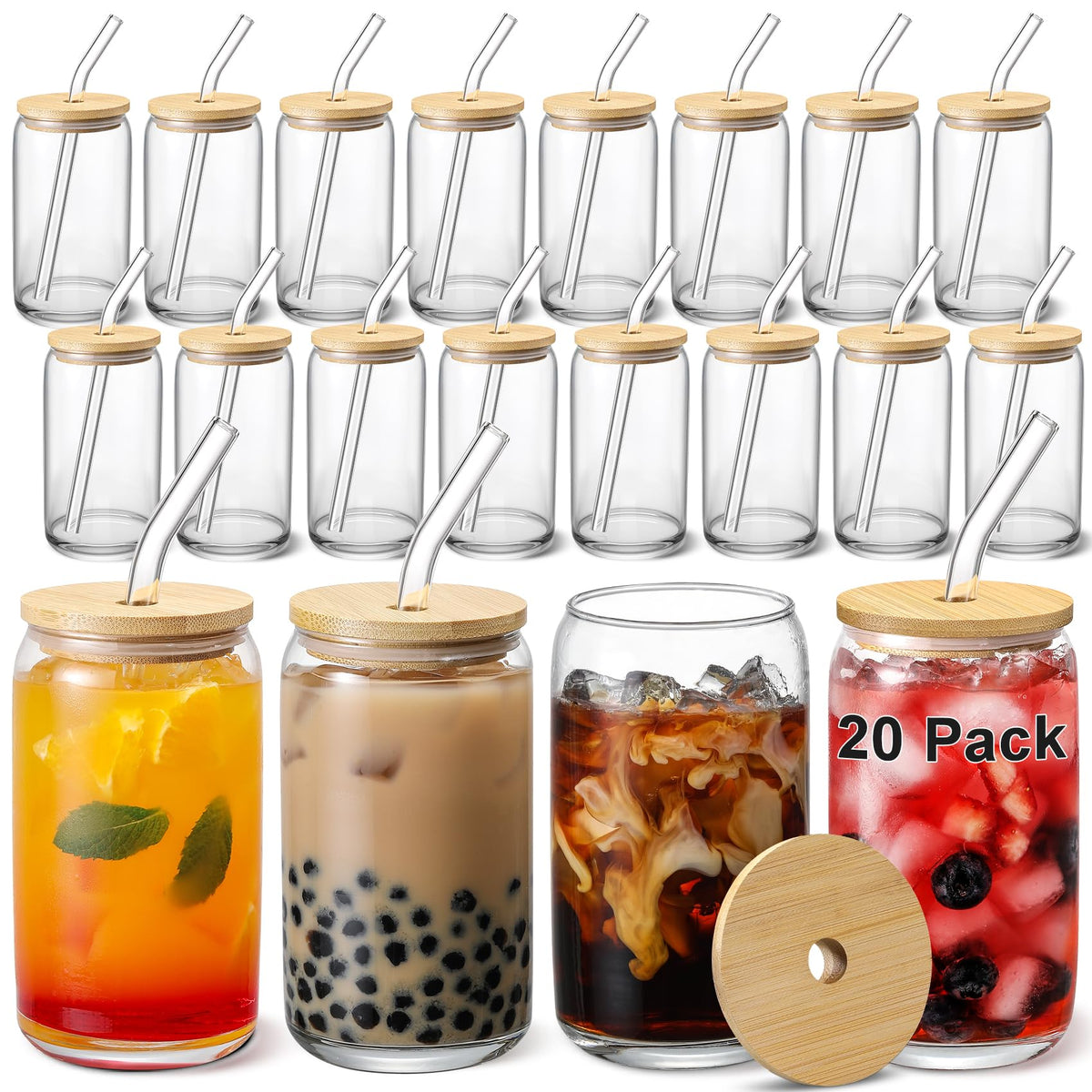 VITEVER 20-piece beer glass set with bamboo lids for stylish entertaining