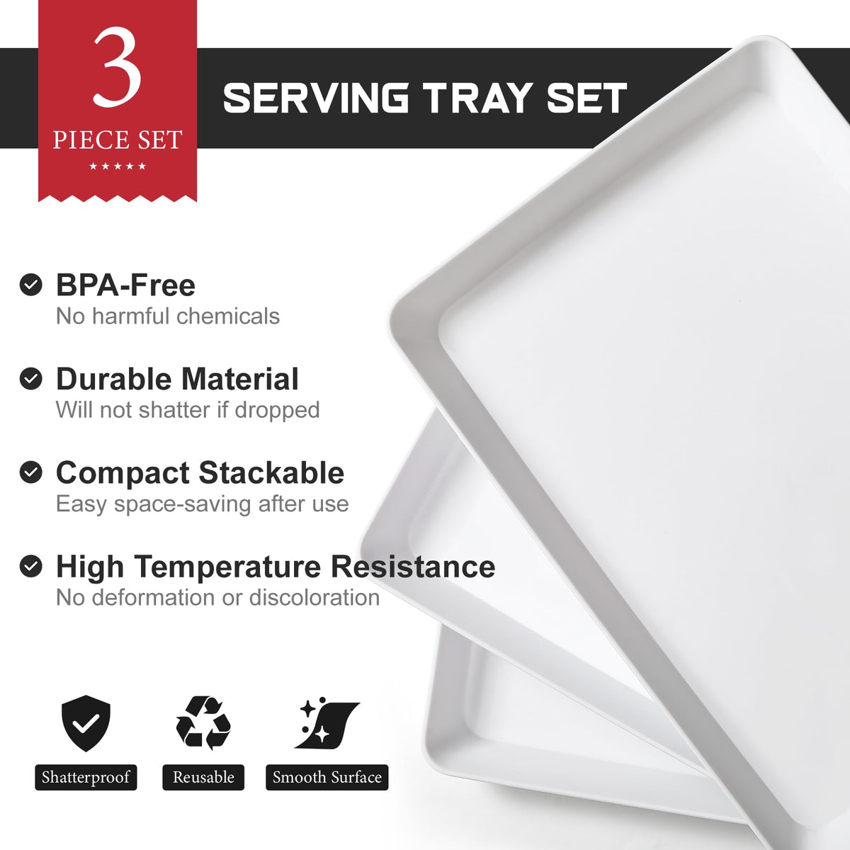 VITEVER 3-pack trays white surface perfect for dessert display